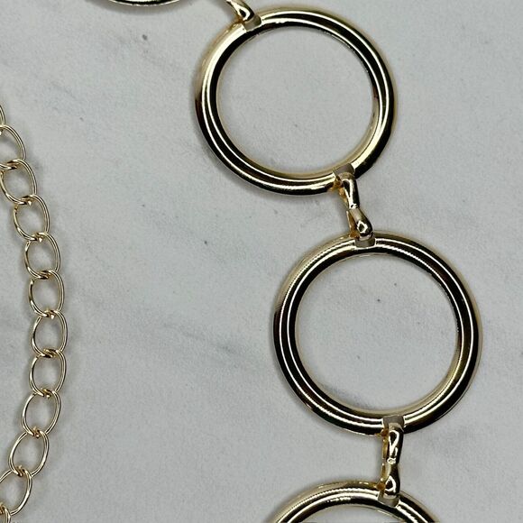 Wide Lightweight Hoop Gold Tone Metal Chain Link Belt OS One Size - Picture 5 of 12